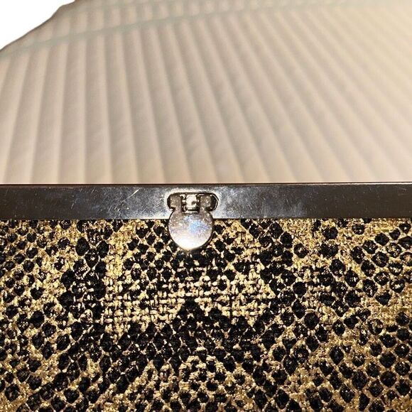 Mirror Mirror Black & Metallic Gold Snakeskin Print Clutch Wallet Ladies OS - Picture 5 of 11